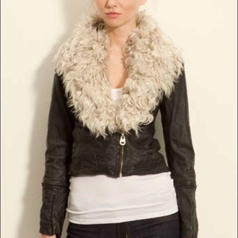 Doma Leather Jacket with Removable Fur Collar